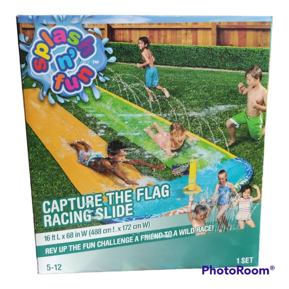 splash n fun Capture The Flag Racing Slide Kids Backyard Water Fun